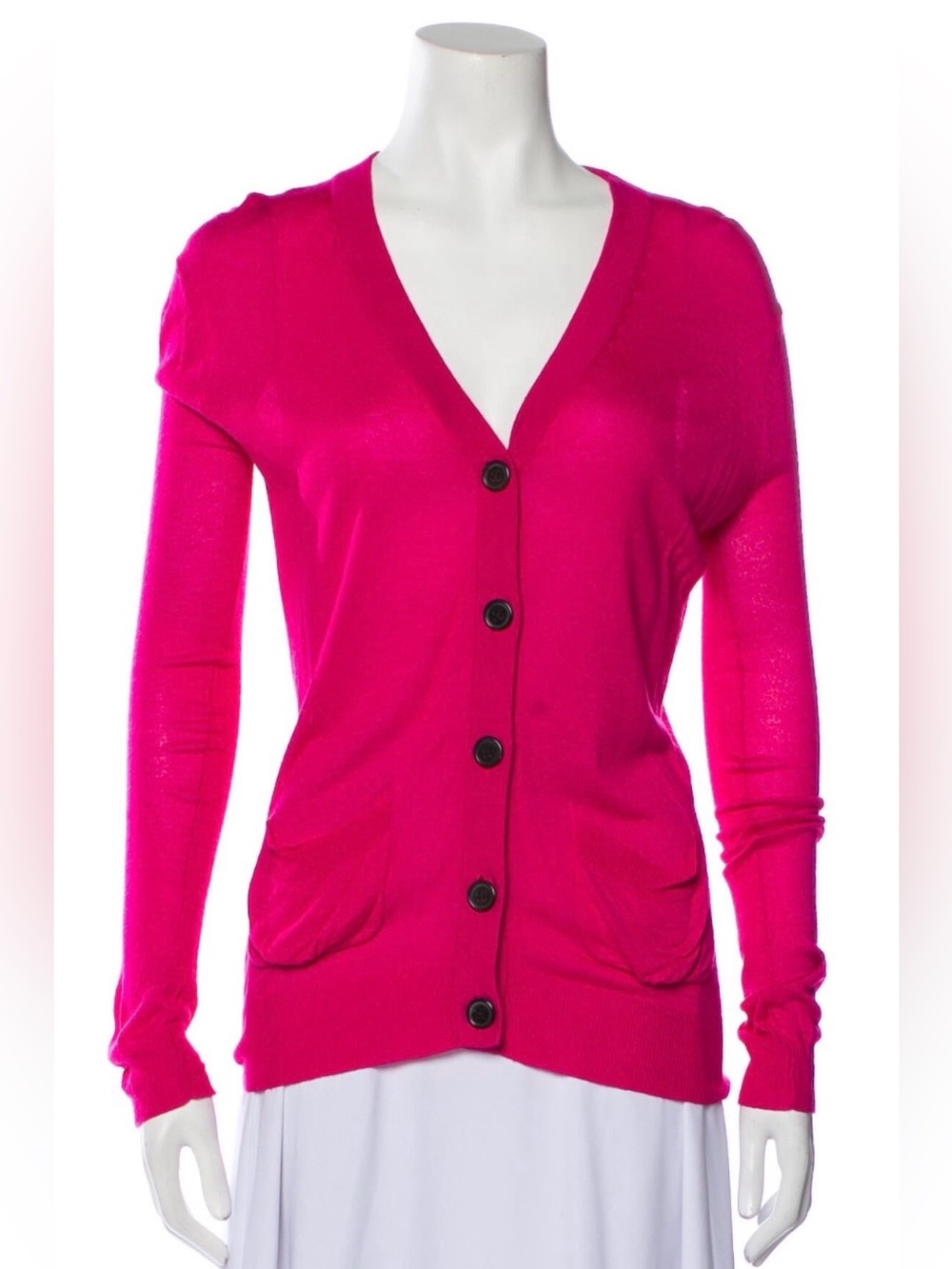 Adam Lippes Fuchsia Pink V-Neck Button Cardigan XS